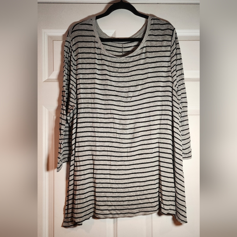 Lane Bryant Gray And Black Striped 3/4 Sleeve Top 18/20